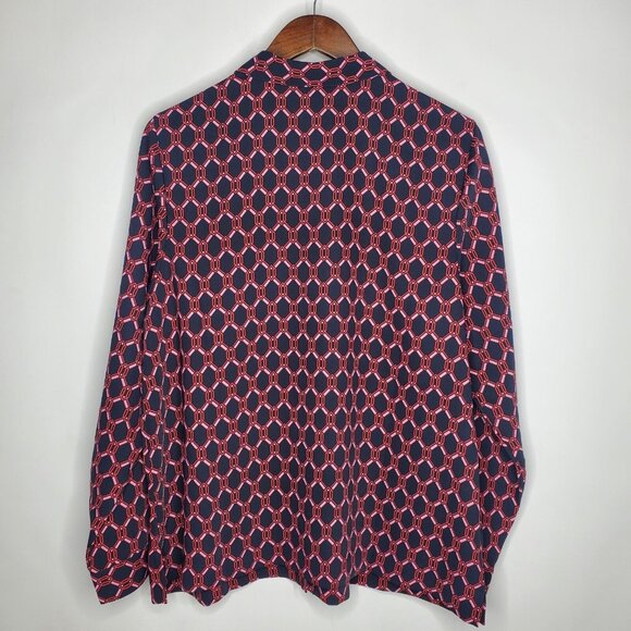 J Jill Womens Wearever Blue Geometric Easy Care Button Up Blouse Size L Career - Picture 3 of 8